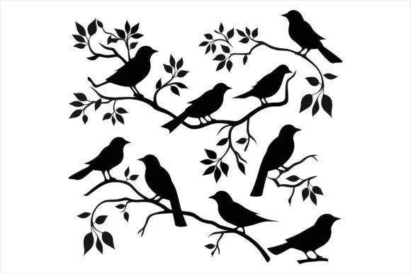 Birds on Branches Silhouette Bundle