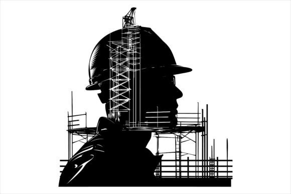 Construction Safety Helmet Silhouette Design for Print-on-Demand