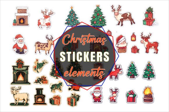 Festive Christmas Holiday Stickers Art