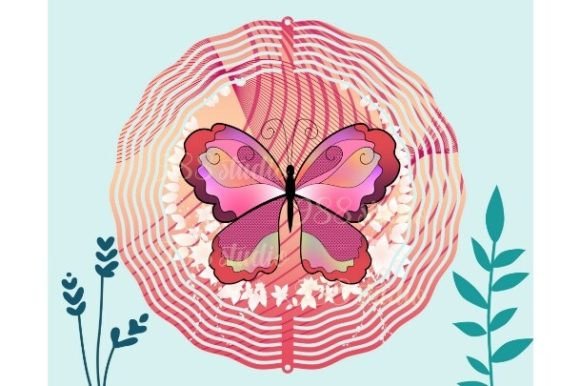 Pink Butterfly Wind Spinner Insect Bug