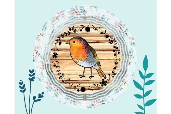 Robin Bird Flower Vintage Wind Spinner: A Beautiful Blend of Nature and Digital Art