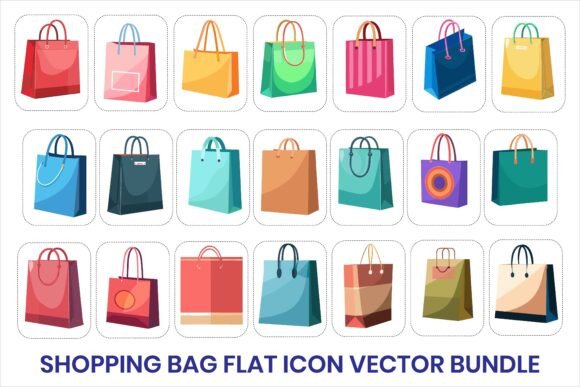 Shopping Bag Flat Icon Vector Bundle – A Powerful Tool for Print-on-Demand Success